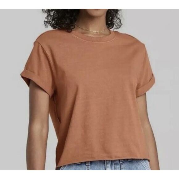 Wild Fable Women's Rust Brown Orange Cropped Short Sleeve Crew Neck T-Shirt Top - Picture 1 of 6